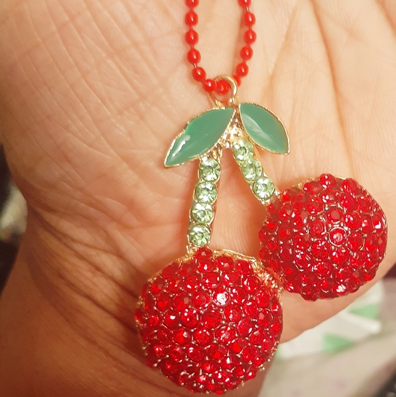 🍒Bling'd🍒Out🍒Crystal🍒Cherry🍒Necklace🍒 - Picture 1 of 2